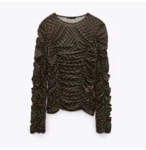 Zara Printed Mesh Ruched Long Sleeve Top